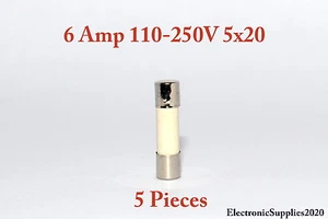 5 Fast Blow Ceramic Fuses 6A 6 AMPS 110-250V 5x20. USA Fast Shipping - Bild 1 von 1
