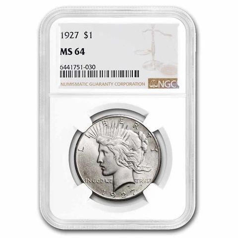 1927 Peace Dollar MS-64 NGC Cover
