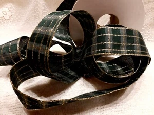 2 Meter GESCHENKBAND Grün Gold Karomuster - Band Schleife Geschenk Deko - Bild 1 von 1