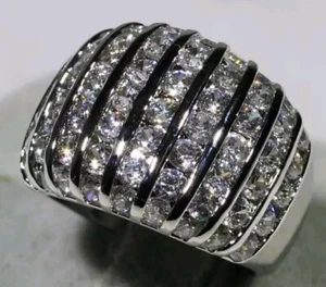 Platinum Plated Channel Set Faceted Clear Cubic Zirconia Cluster Ring Sz8 - Picture 1 of 9