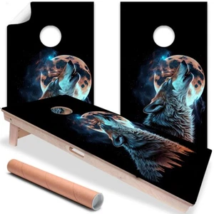 Howling Wolf Art Cornhole Board Wraps and Decals Vinyl Sticker - Bild 1 von 6