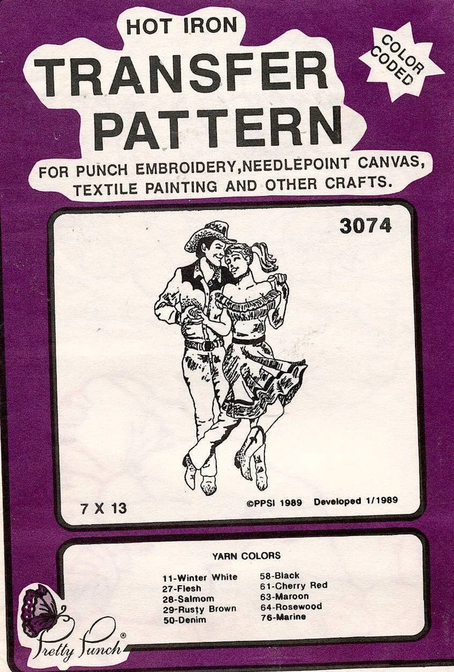 1980's VTG Pretty Punch Embroidery Square Dancers Transfer Pattern 3074 - Image 1 of 1