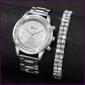 Mode Damen Edelstahl Silber Farbe Quarzuhr mit Diamant Armband - Bild 1 von 24