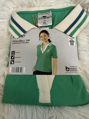 Crane Pickleball Polo Shirt Women’s Extra Large 16/18 Green Ivory Short Sleeves - Image 1 of 4