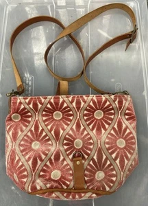 Atenti USA Tapestry Velvet Abstract Floral Shoulder Bag Leather Handles - Picture 1 of 10