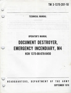 Historical book  Document Destroyer, Emergency Incendiary, M4, Operator - Picture 1 of 1