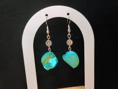  Turquoise Color Mother of Pearl Shell Drop Dangle Earrings - Image 1 of 4