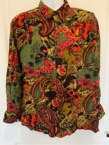 Camicia casual vintage TULLIANO uomo taglia grande verde paisley manica lunga colletto - Foto 1 di 4