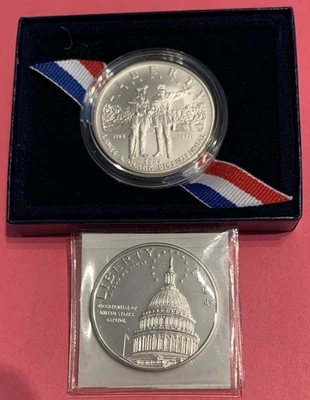2-Commemorative Silver Dollars, 1-1994-S Proof, 1-2004-P, Box, COA, Read. - Image 1 of 4