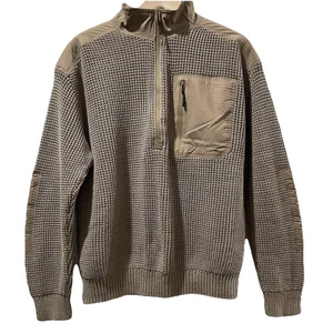 Bass Outdoor Mens Patch Pullover Sweater Sz L Tan Knit 1/2 Zip Outdoor Workwear - Picture 1 of 7