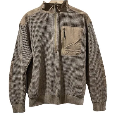 Bass Outdoor Mens Patch Pullover Sweater Sz L Tan Knit 1/2 Zip Outdoor Workwear - Image 1 of 4