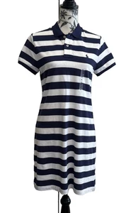 NWT Polo Ralph Lauren Mini Polo Dress Size M Blue White Striped - Picture 1 of 11