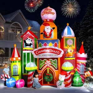 Castillo de dulces inflable de Navidad de 13,5 pies decoración exterior con luces - Imagen 1 de 7
