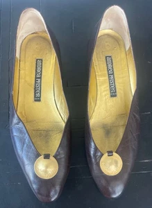 Ballerine Andrea Pfister in pelle marrone ~ dettaglio logo oro ~ 5 1/2 Made in Italy - Foto 1 di 6