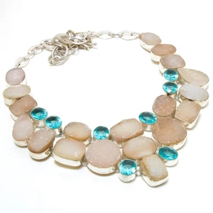 Titanium Druzy Topaz Gemstone Handmade Necklace Jewelry Necklace Size 18 Inches - Picture 1 of 4