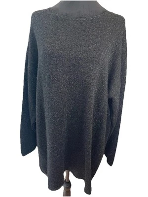 Suéter Jaclyn Smith Negro Brillante Y2K Damas Talla Grande Vacaciones Gran Tamaño Metal Foto 1 de 4