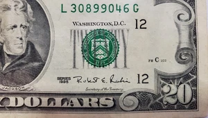 Serie banconota da 20 dollari 1995 testa piccola vecchio design FRB "L" San Fran - L 30899046 G - Foto 1 di 3