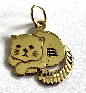 OR 583 14K Gato Gatito Gatito Oro Amarillo Damas Colgante Precioso Dije Corte Diamante - Imagen 1 de 11