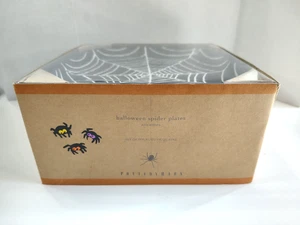 Pottery Barn Spider Plates Ceramic Black White Web Halloween Dessert Salad Apps - Picture 1 of 12