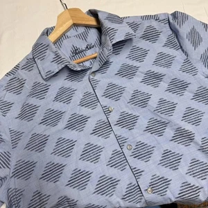 Tasso Elba Shirt Mens Size L Blue Regular Fit Knit Polo Button Down Short Sleeve - Picture 1 of 8