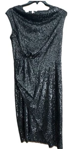 White House Black Market Dress Size 8 Black Sequin drape neck party Y2K formal - Picture 1 of 10