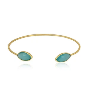 Aqua Chalcedony Gemstone Bangle 925 Silver Gold Plated Designer Bracelet - Picture 1 of 3