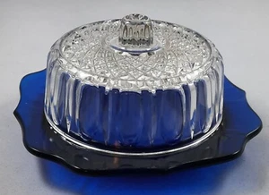 1950's Imperial Cobalt Blue Glass Butter/Cheese Dish With Crystal Cover - Picture 1 of 6