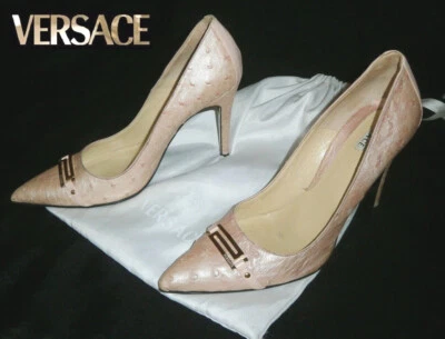 VERSACE ~ Real OSTRICH pearl classic shoes ~ US: 8.5 ; EU: 38.5 * AUTHENTIC  - Image 1 of 4