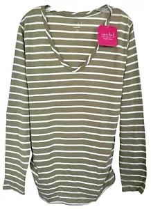 Isabel Maternity Women's Long Sleeve Scoop Neck Shirred Top Sz XXL Green Striped - Picture 1 of 8