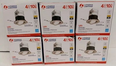 Lote de 6 Downlight LED OneUp Iluminación Lithonia Blanco Cálido 4" Níquel Cepillado Foto 1 de 4