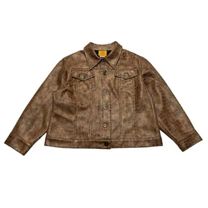 Ruby Rd Brown Long Sleeve Button Up Snakeskin Jacket Women’s Petites Size 8P - Picture 1 of 8