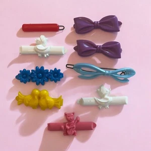 Vintage 80’s Plastic Barrettes Cat Duck Bow Floral 9 Pc Lot - Picture 1 of 7