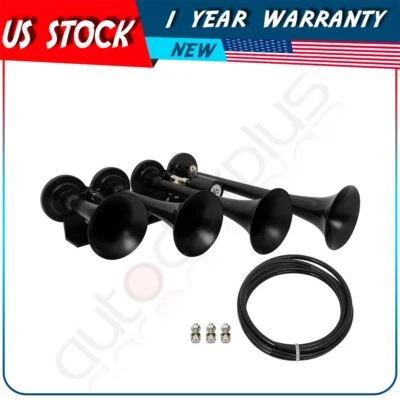 135dB 4 Trumpets Black Air Horn Kit For Truck Train Van Need Air System Foto 1 de 4