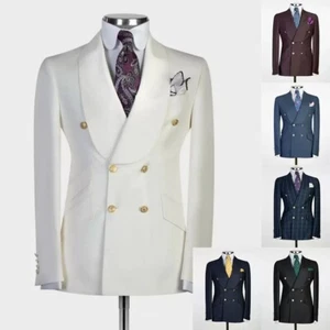 Men's Formal Suits Double Breasted Groom Tuxedos Slim Wedding Business Suits - Picture 1 of 18