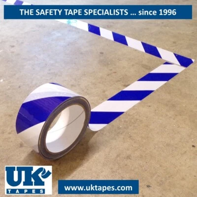 TWININATE White & blue warning stripes - self-adhesive floor marking hazard tape