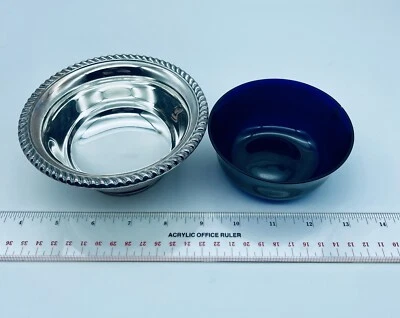 Raro* BIRKS Canadá: Plato de condimento azul cobalto y plateado, borde, pequeño defecto Foto 1 de 4