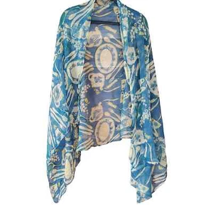 Vintage blau Kochgeschirr Motiv Tuch Schal blau hellbraun Vintage Bauer orientalisch - Bild 1 von 5