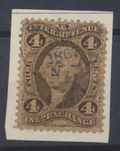 USA Stamps 1867 4c brown Washington Inter-Revenue stamp - Picture 1 of 2