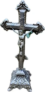 Vintage Metal Church Altar Cross Chapel Crucifix Religion Ecclesiastical Worship - Picture 1 of 11