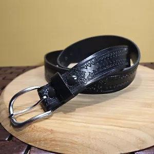 Herren Top Grain Schwarz Geprägtes Leder Gürtel Hergestellt in den USA Größe 42 (BLT-10) - Bild 1 von 5