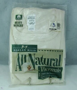 Morgan Mills 100% Cotton Thermals Crew Long Sleeve Natural 3XL Men Size NEW - Picture 1 of 6