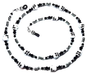 Black/White Skull Halloween Bead Mix Eyeglass Chain - Picture 1 of 8
