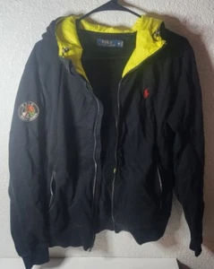 Polo Ralph Lauren black yellow Full Zip Hoodie Jacket W/ Patch Emblem Sz Medium! - Picture 1 of 5