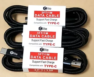 3 Pack 10ft Braided USB C Type-C Fast Charging Data SYNC Charger Cable Cord - Picture 1 of 6