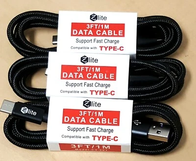 3 Pack 10ft Braided USB C Type-C Fast Charging Data SYNC Charger Cable Cord - Image 1 of 4