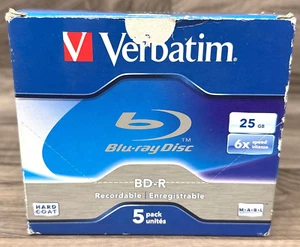 Verbatim 25GB 6x BD-R Blu-ray Blank Recordable Discs In Jewel Cases 5 Pack - Picture 1 of 7
