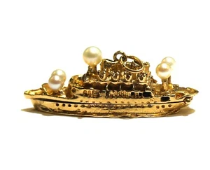 Colgante de oro amarillo de 14k 3D 0,16 quilates champán diamante perla crucero encanto 7,8 g - Imagen 1 de 8