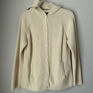 Lauren Ralph Ralph Heavy Knit Cotton Button Up Hoodie Sweater Preppy Academia M - Picture 1 of 15