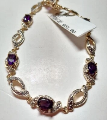 全新带标签 925 纯银 GP 6 紫水晶宝石 7 1/4 英寸手链安全扣  — 第 1/3 张图片