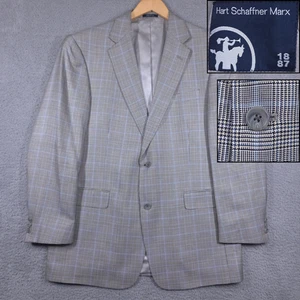 Hart Schaffner Marx Blazer Men's 42R Gray Prince Of Wales Glen Check Plaid Coat - Picture 1 of 16